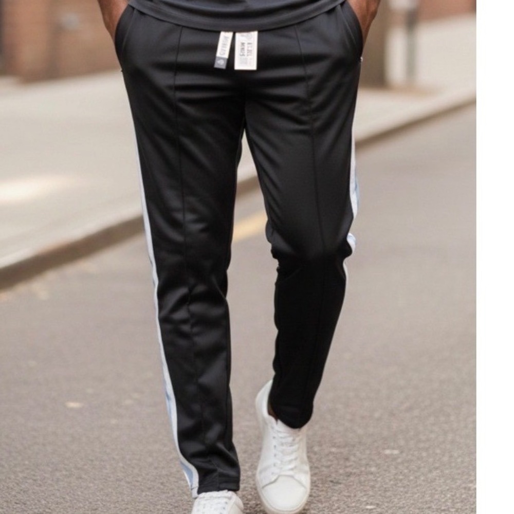 Rebel Minds Men's Black Track Pants Side Stripe Zipper Ankle 100-410 Large NWT